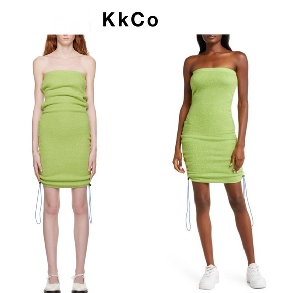 hunter green silk dress A-symmetrical Scrunch Dress – ClaireCM main image 0
